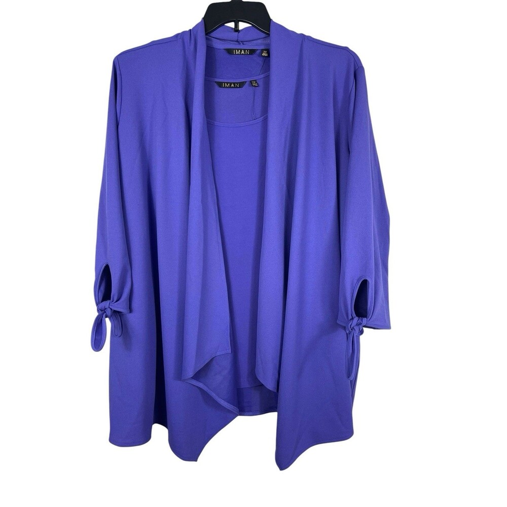 IMAN Global Chic 2PC Set Womens 2X Purple Layering Cardigan Tank Plus Size NWT
